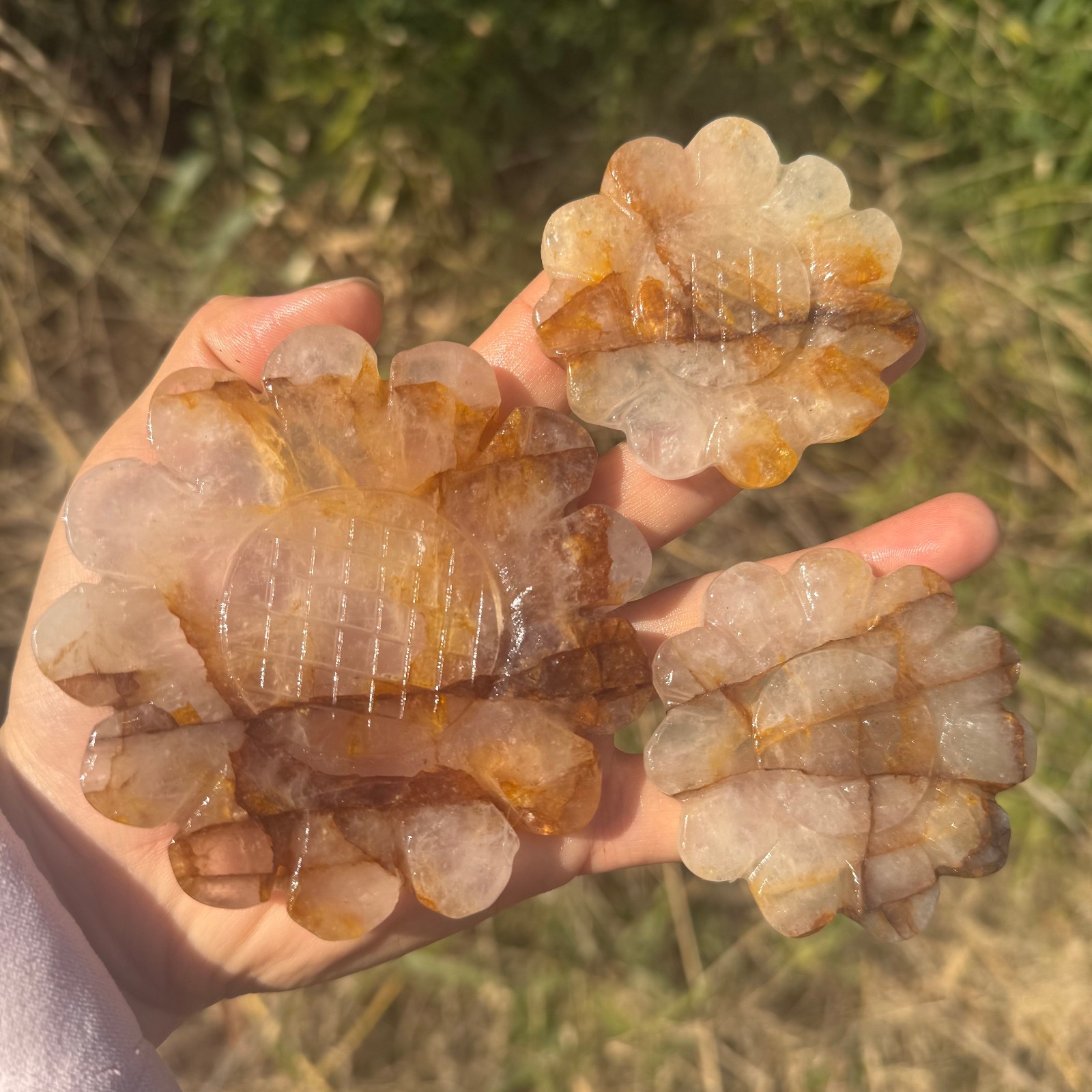 300g+Natural Yellow gum flower quartz crystal carved Sunflower Decor Gift