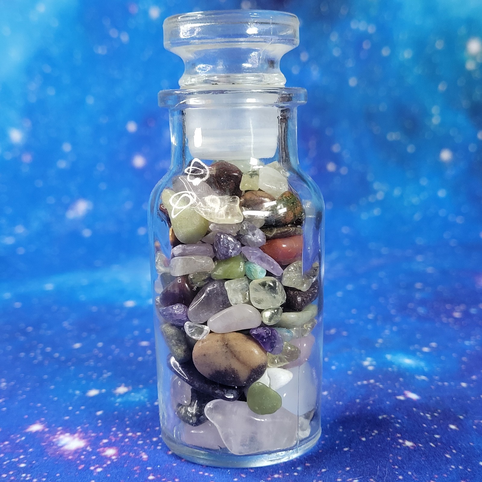 4oz Mixed Crystal Tumbles/Chips in Apothecary Vintage Glass Jar Wagner Spice