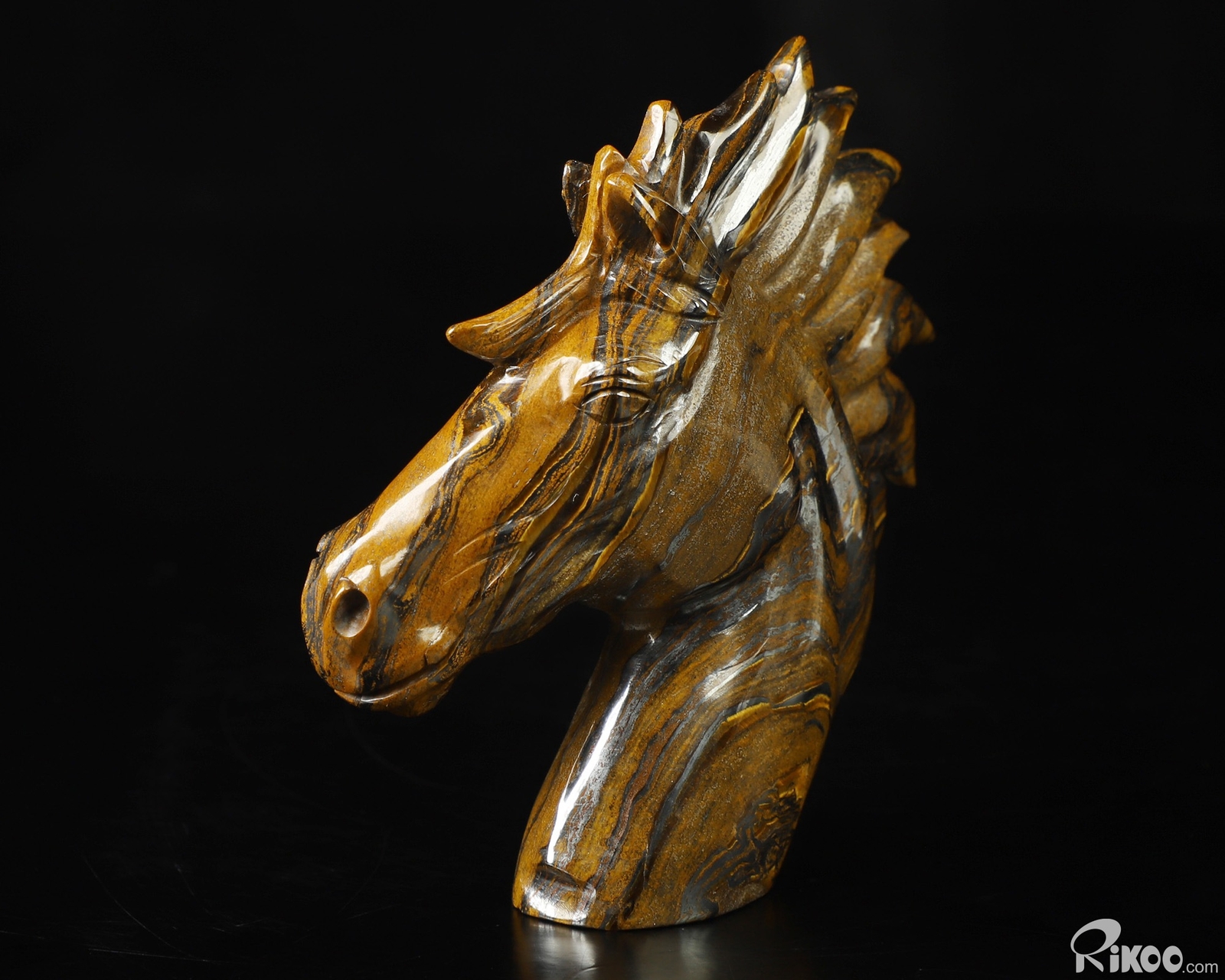 3.7″ Tiger Iron Eye Hand Carved Crystal Horse Sculpture, Crystal Healing