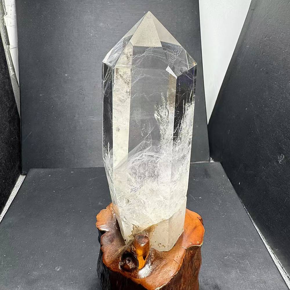 2.65LB Natural White Quartz Obelisk Crystal Energy Tower Point Reiki Decor+Stand