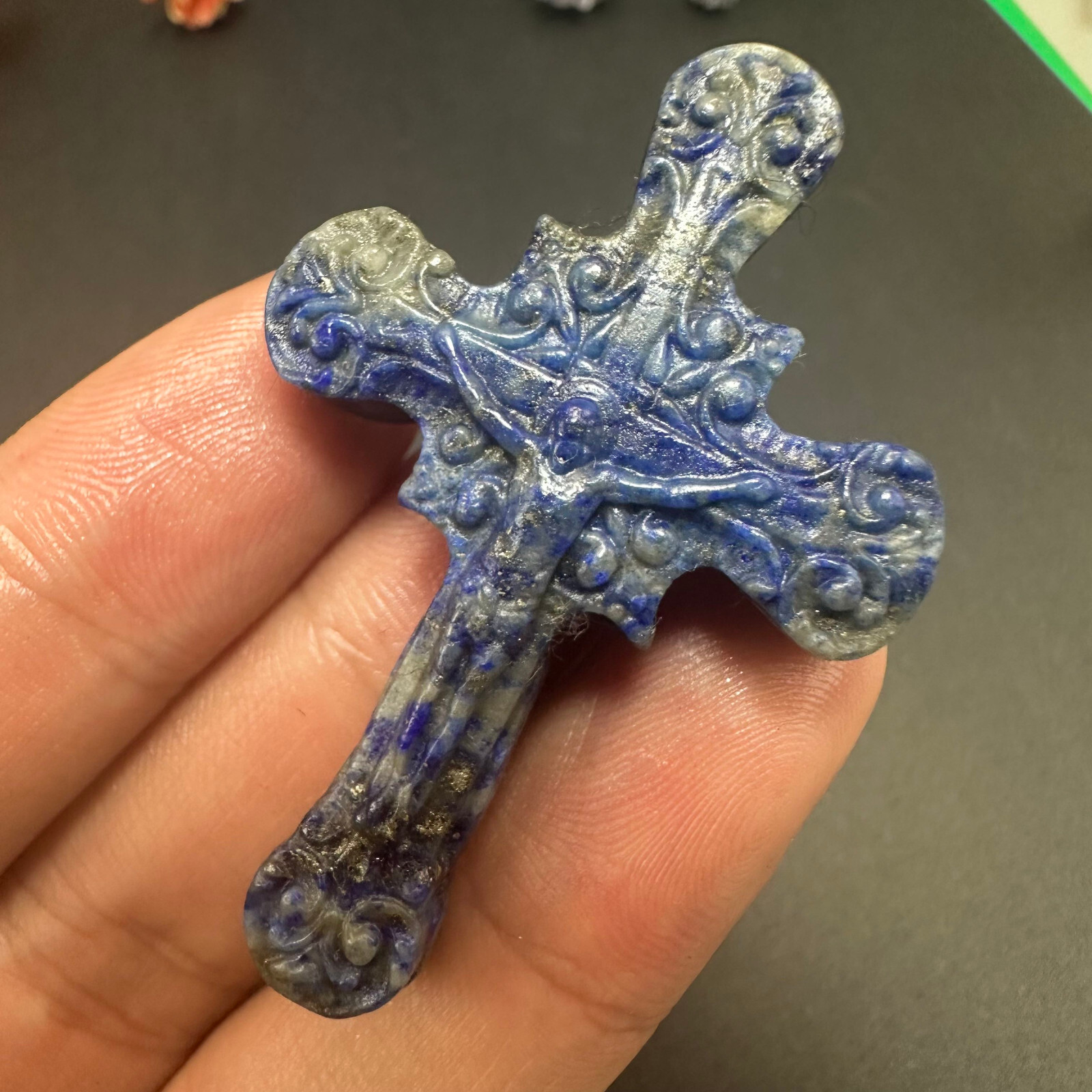 Natural lazurite Carved Christianity Cross Quartz Jesus Crystal Reiki Healing 1P