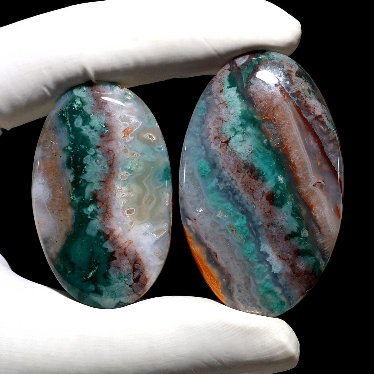 Mineral Landscape~ 2 PC Natural Aquaprase Rare Chalcedony Crystal Palmstone Set