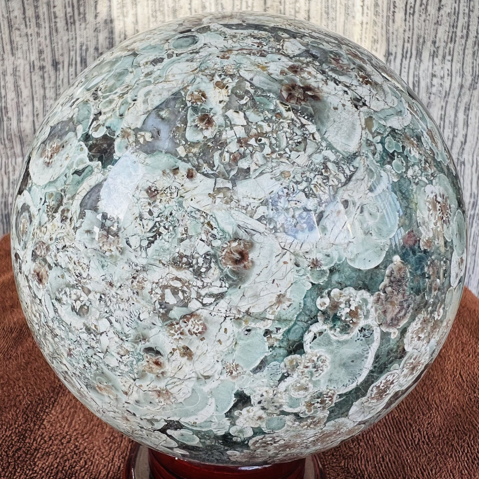 5LB Natural Green Cherry Blossom Agate Sphere quartz crystal Healing