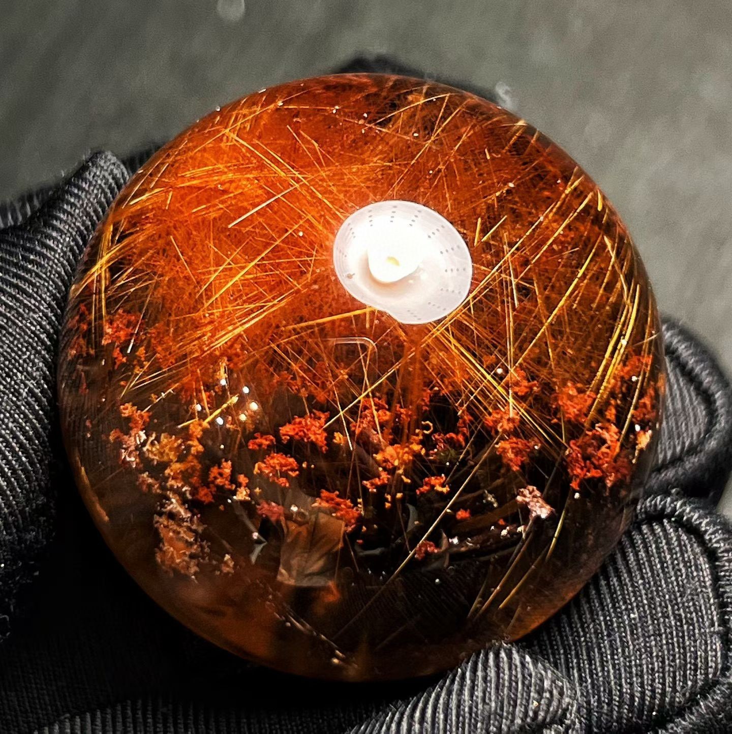 Rare Natural Rutilated Quartz sphere red Ghosts Phantom crystal ball 79g/38mm