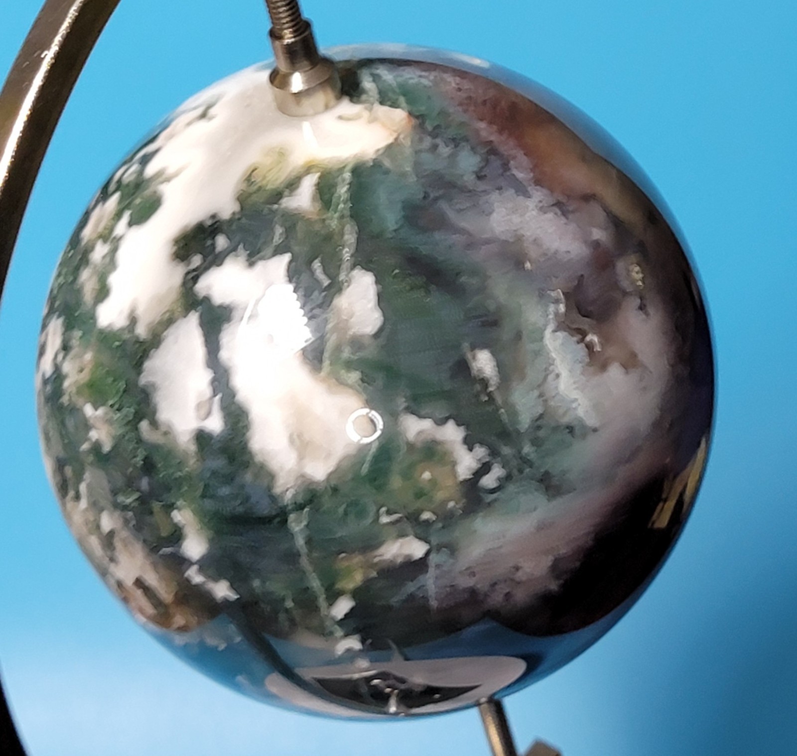 1.6 Lb Natural Aquatic Plants Agate Crystal Sphere with Aluminum Display Stand