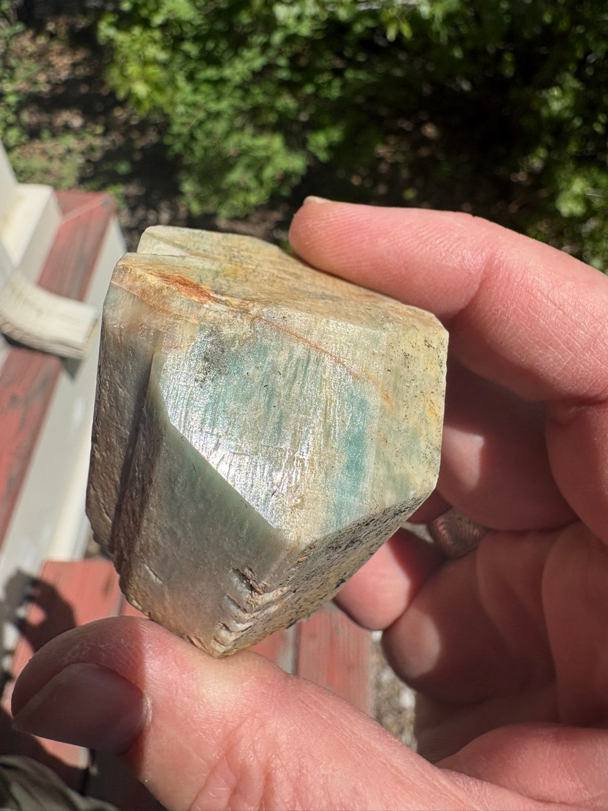 Amazonite, larger crystal, some Tourmaline, Spitskoppe, Namibia