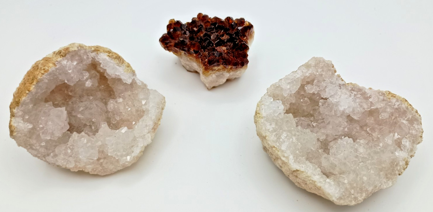 Quartz Crystal Geodes White and Brown/Orange Quartz Crystal Geode, Natural Lot 3