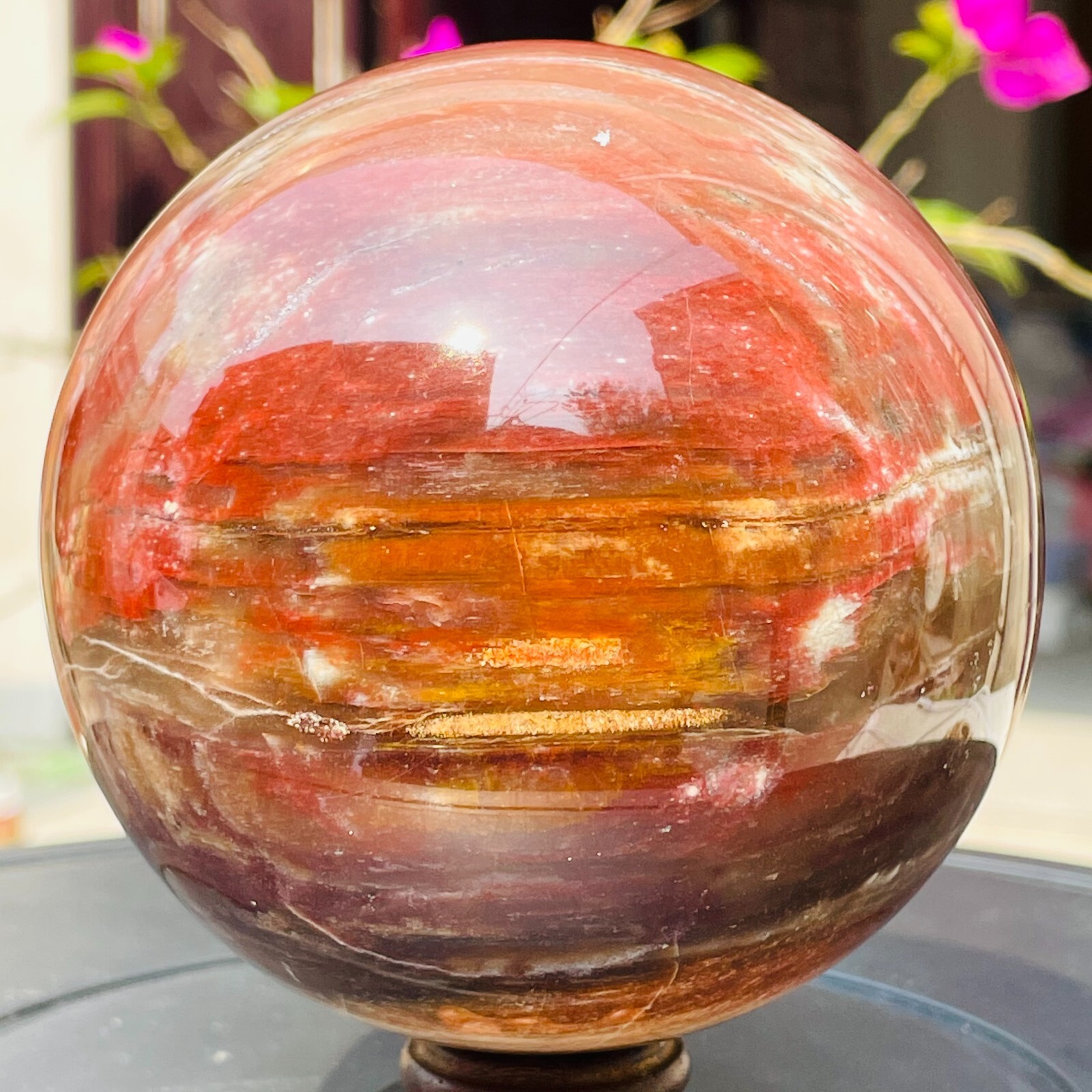 1196g Large Red Petrified Wood Crystal Ball Fossil Polished Sphere Specimen