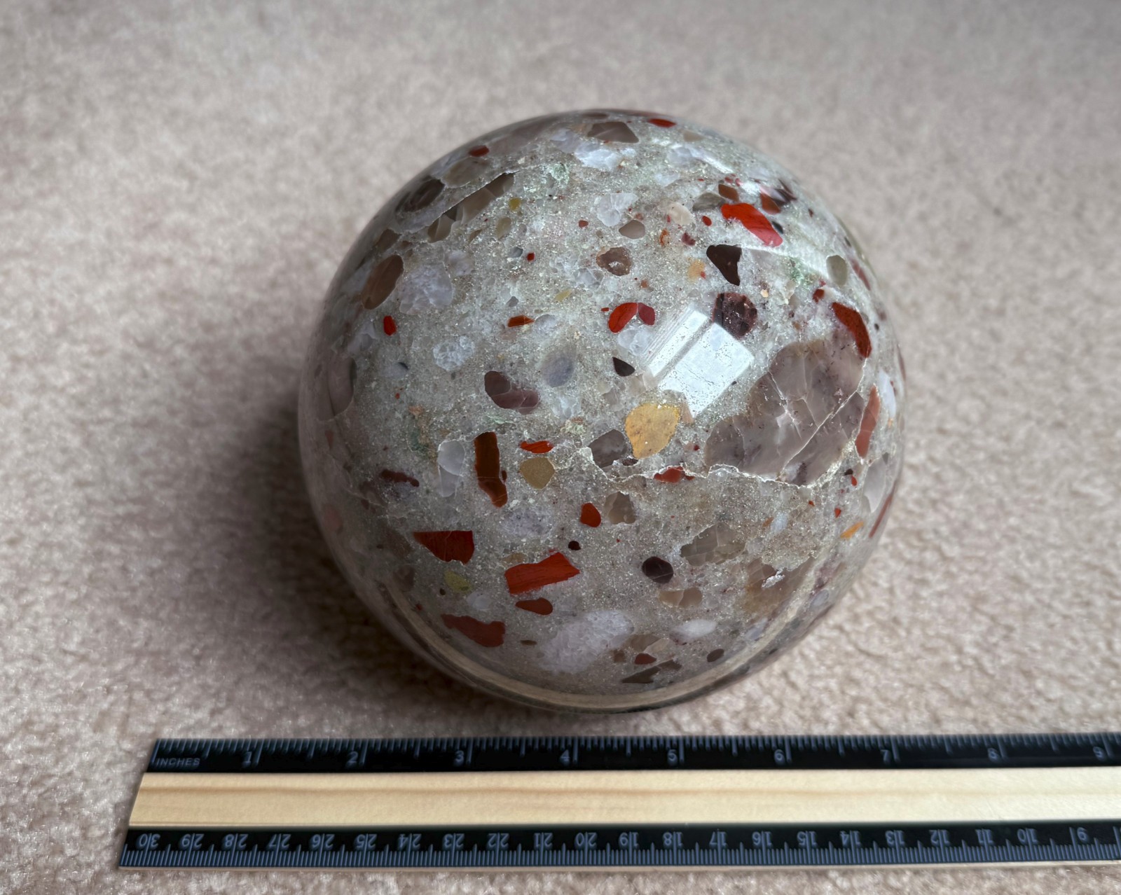 8.75lb Michigan Puddingstone Pudding Stone 5 1/2″ custom made beautiful SPHERE