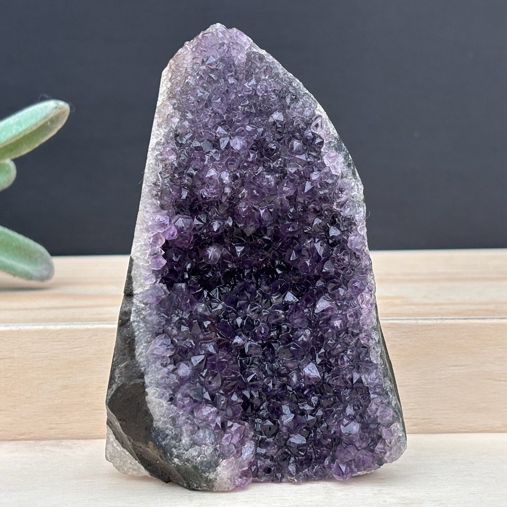 210g Top Natural Amethyst Cave Quartz Crystal Specimen Reiki Healing +Stand
