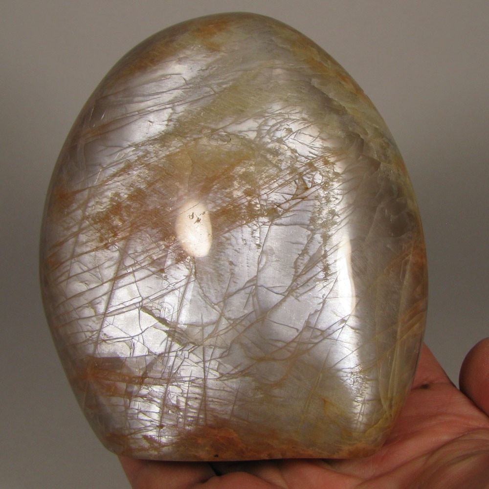 4.1″ PEACH MOONSTONE Gemstone Polished Freeform Standup – Madagascar – 1.6 lbs.