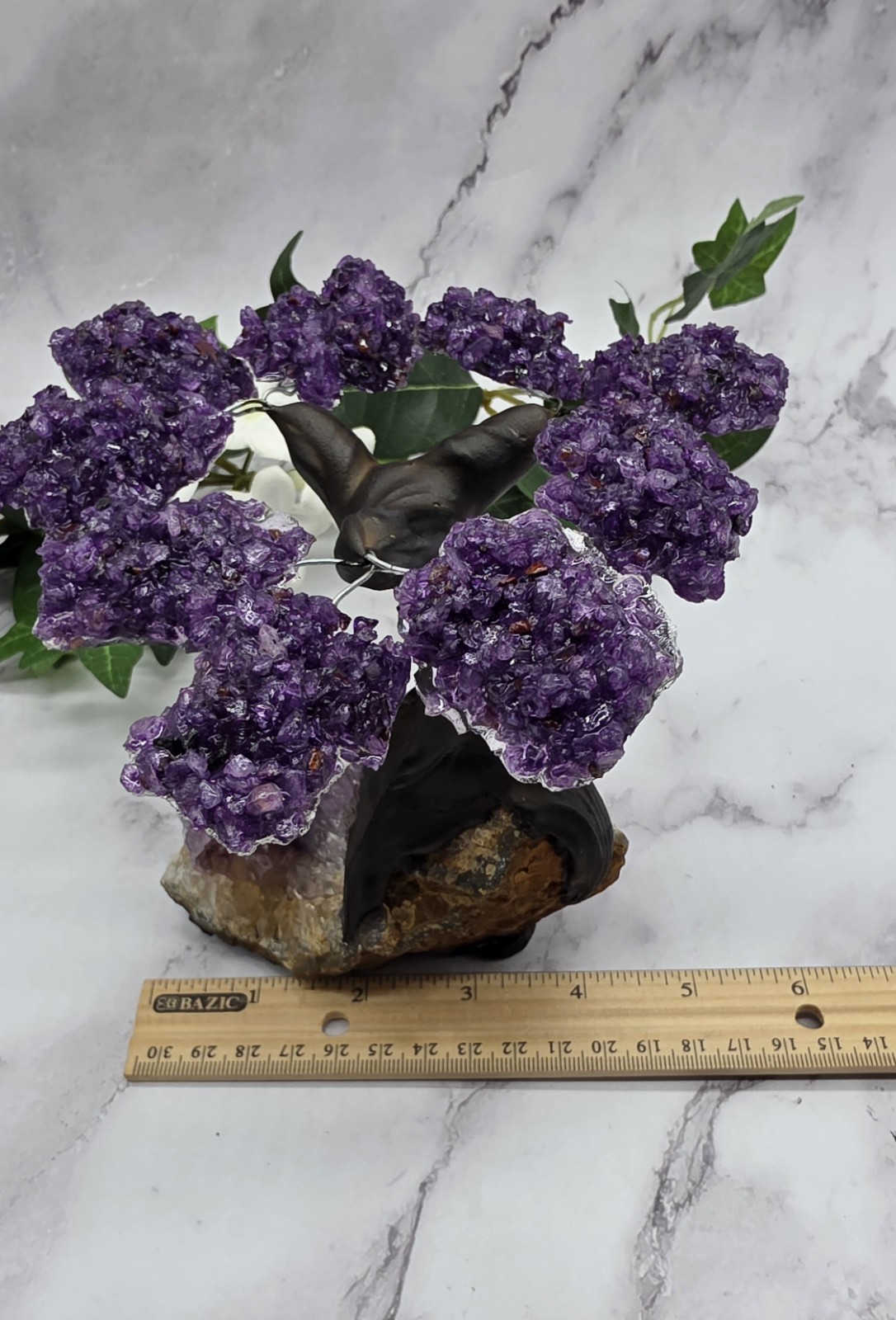 Amethyst Cluster Geode Sculpture Natural Amethyst Bonsai Money Tree Handcrafted