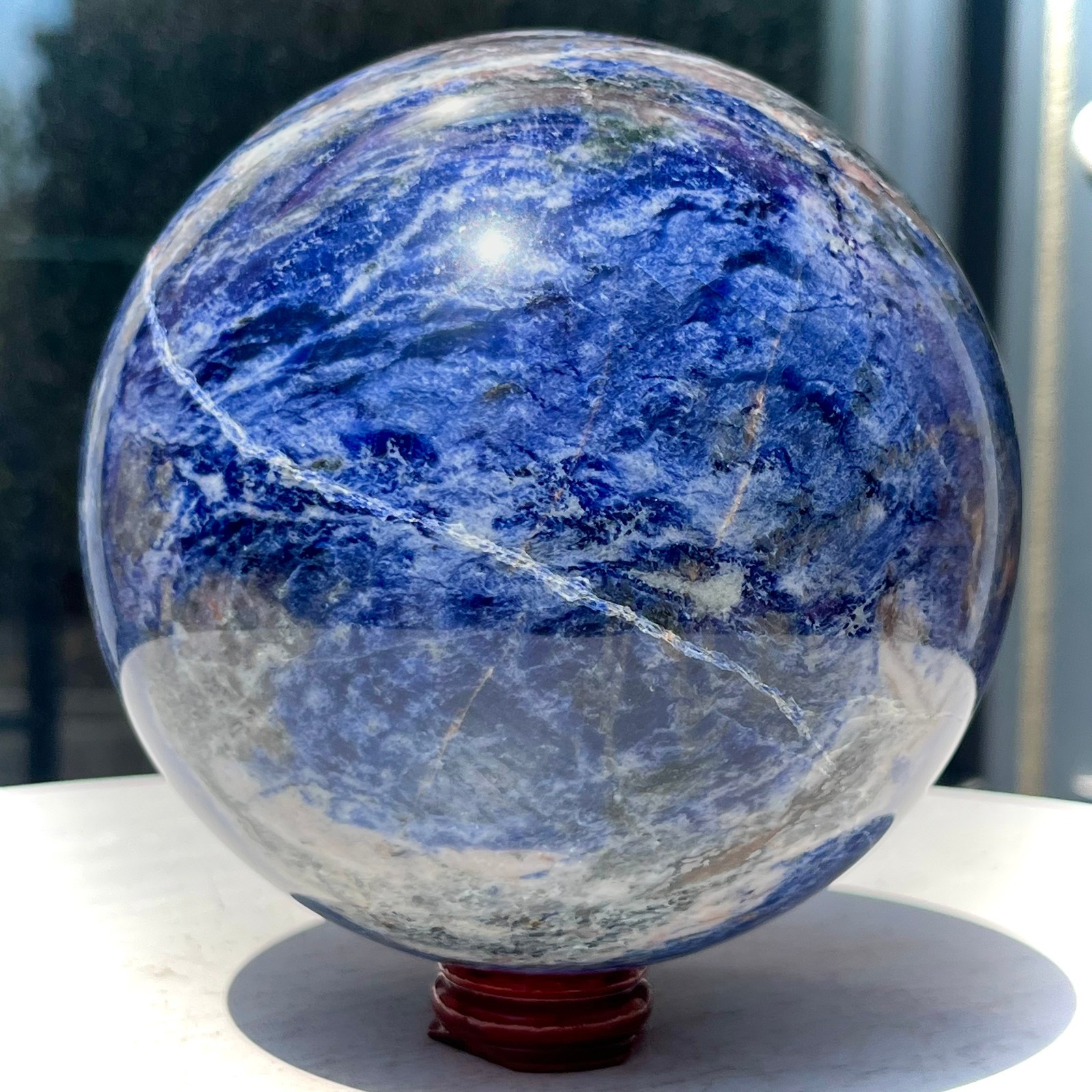 5.3 lb Shiny Blue Sodalite Crystal Ball with White Stripes Smooth Home Decor