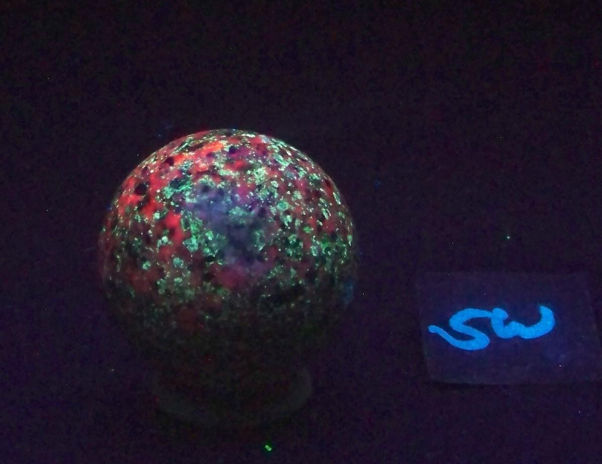 Fluorescent Willemite and Calcite 38mm Sphere – Purple Passion Mine AZ – 6515