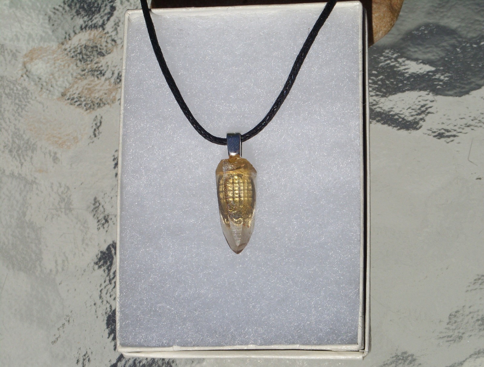 Natural Lemurian Citrine Crystal Point Free Form Stone Pendant Necklace Small