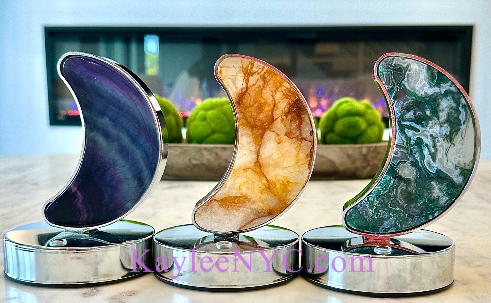 Wholesale Lot 3 PCs Natural Crystal Moon Lamps Healing Energy