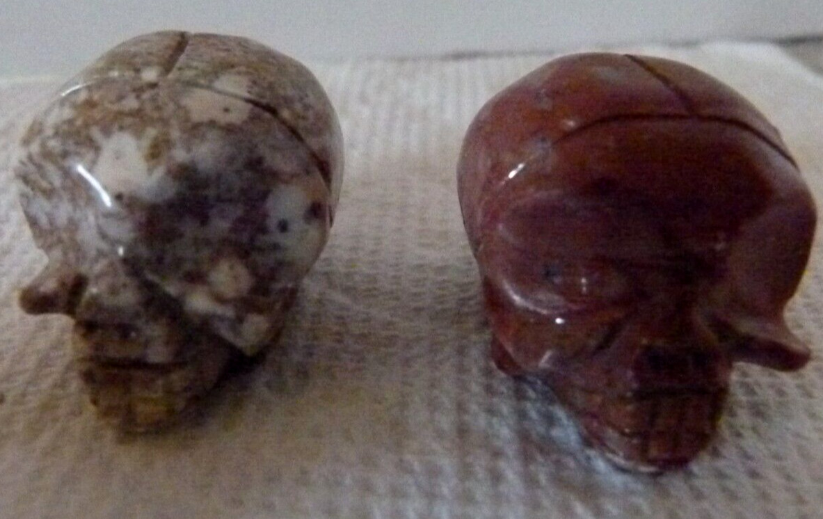 Lot of 7 small 1 1/8″ Jasper Carved Crystal Gemstone Skulls Reiki Healing
