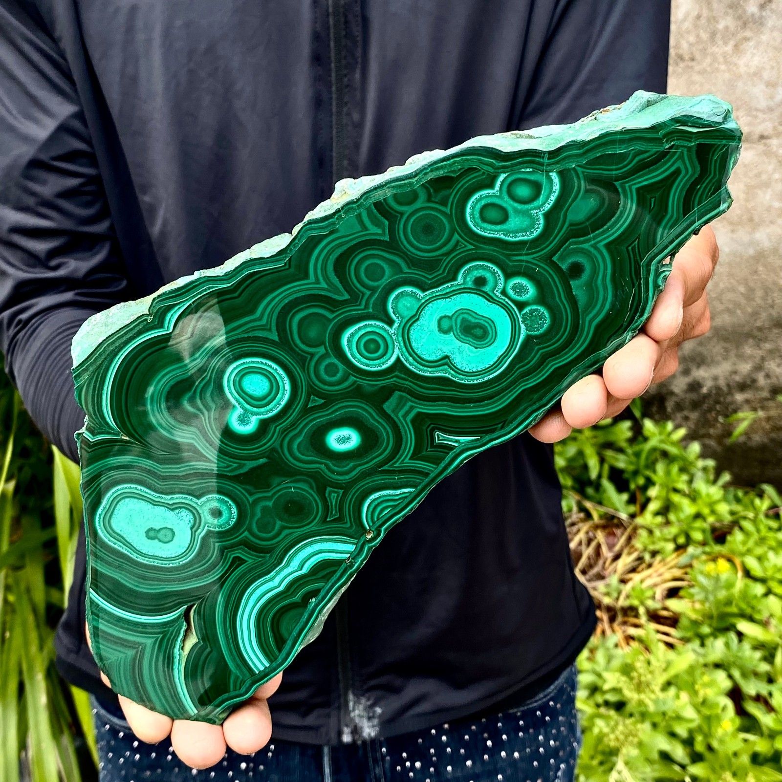 2.71LB Natural Green Malachite Crystal Flaky Pattern Ore Specimen Quartz Healing