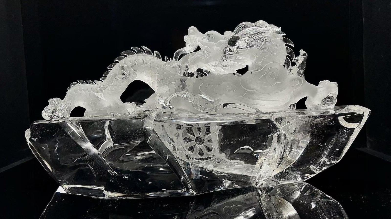 15.3LB Natural clear crystal quartz Carved dragon Reiki energy Decor+Stand
