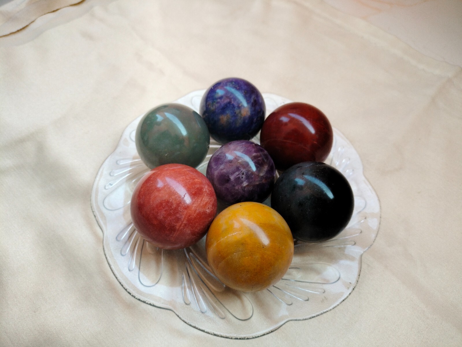 Seven chakra Spheres with stand | 2 set | Hand made|50mm approx