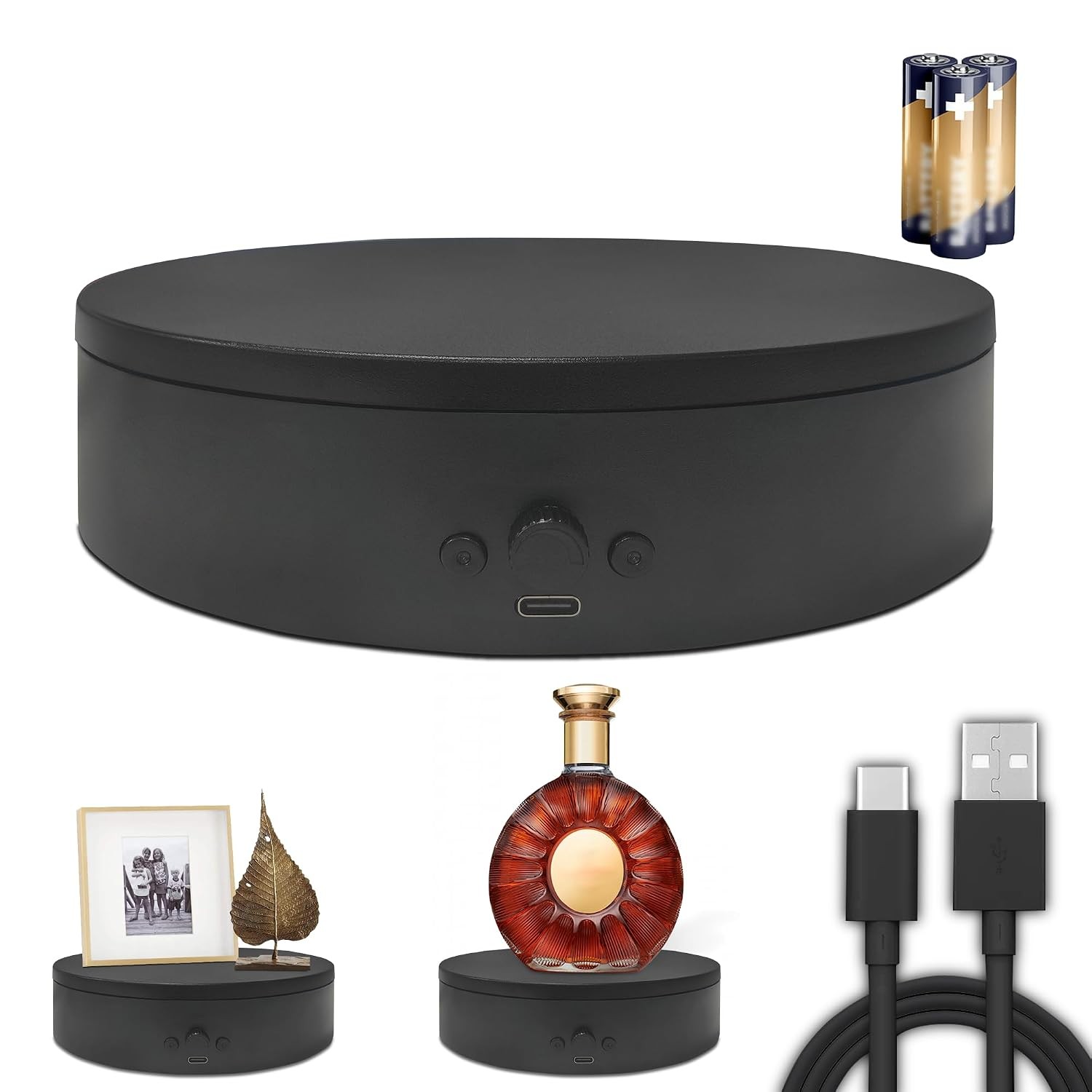 Rotating Display Stand Adjustable Spinning Platform 4.53″ Black Rotating