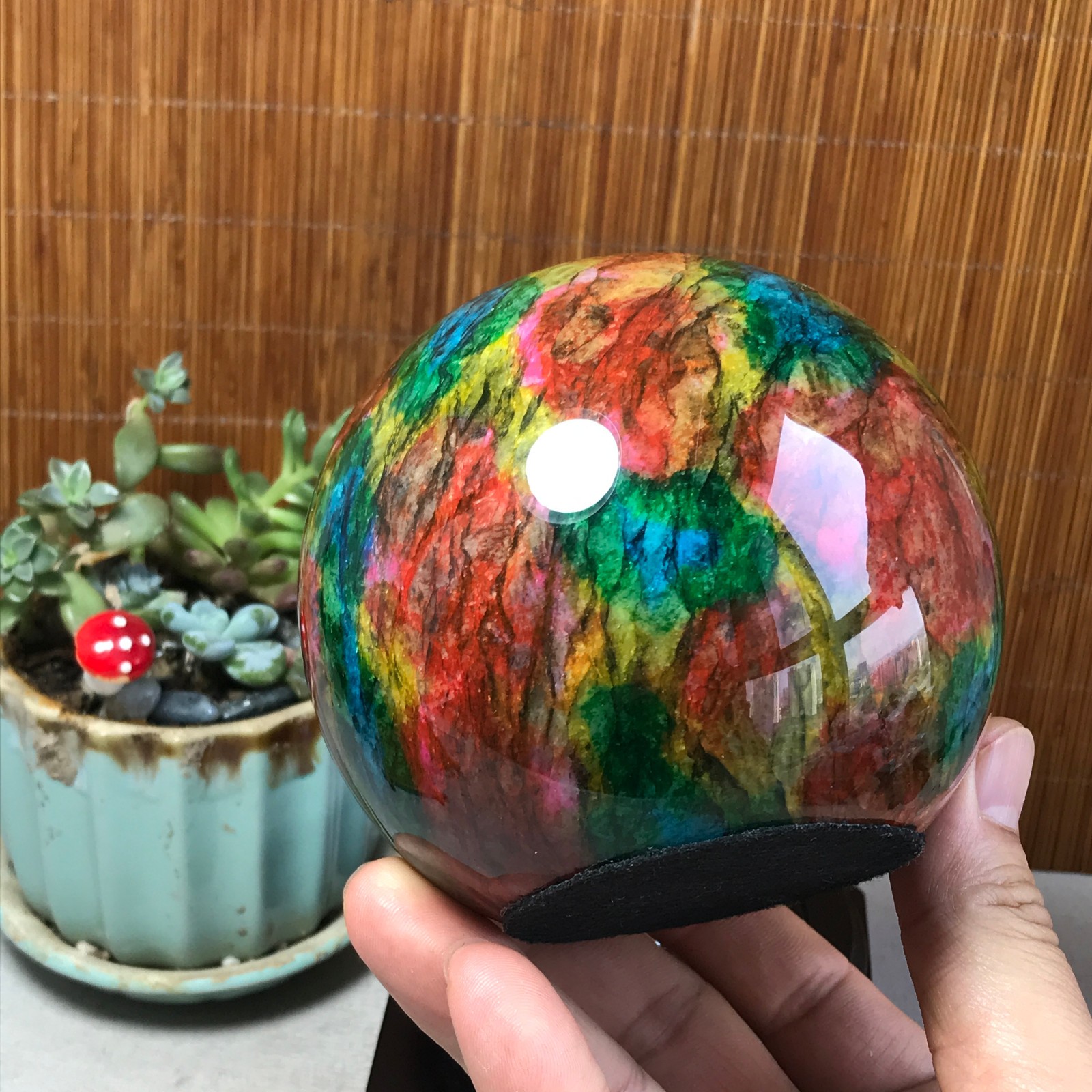 Natural “Seven Colors Jade” sphere Ball -Taiwan China 1.85kg Base Random A5802