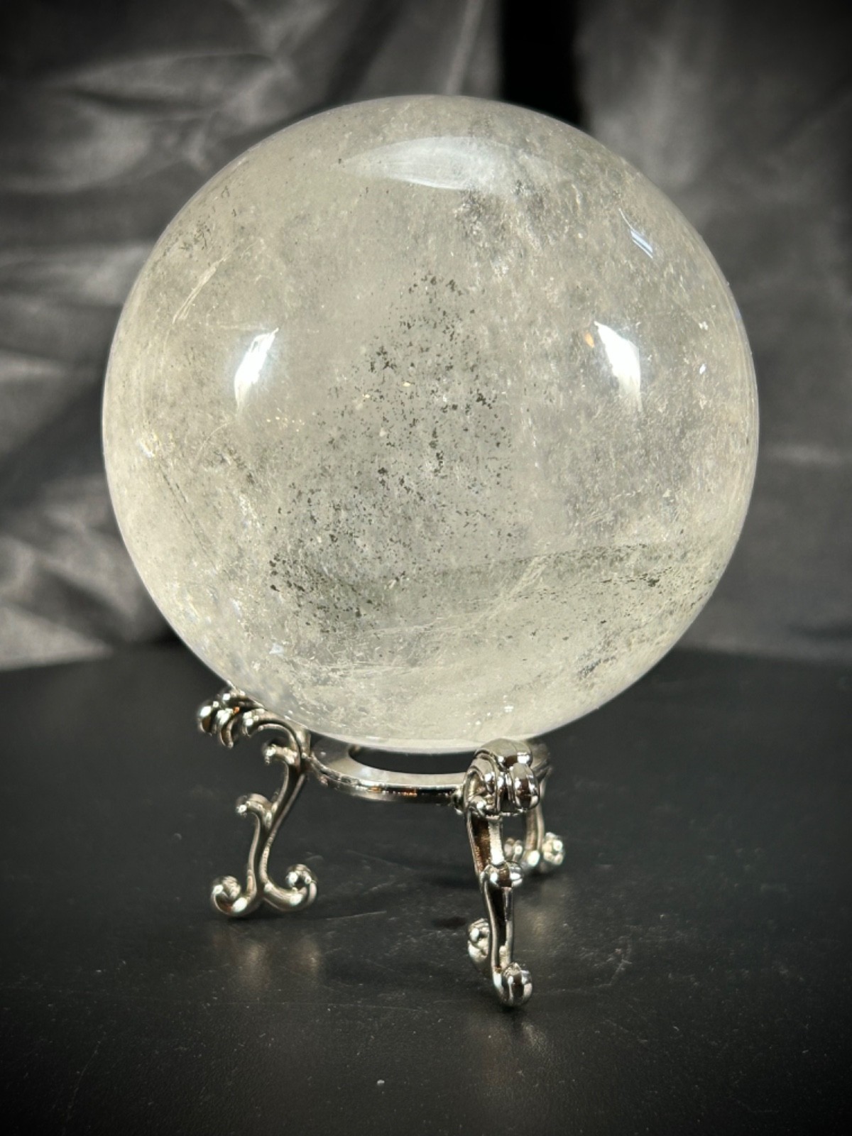 3″ Quartz And Lodolite Sphere With Metal Stand 1lb 6.1oz (625 grams)