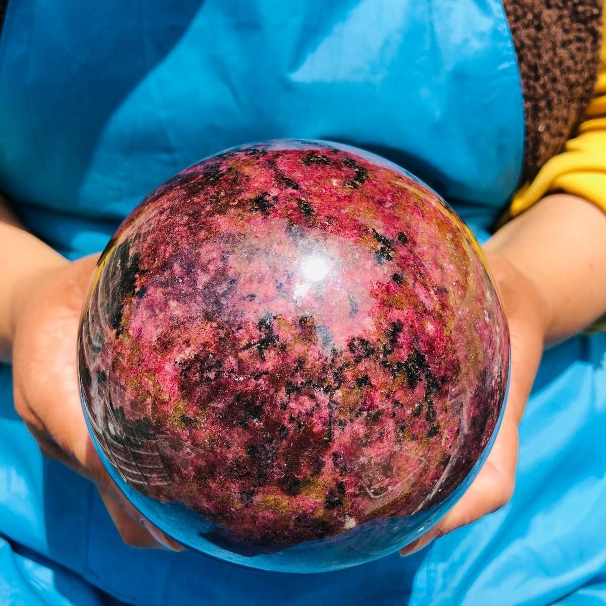 6.77LB Natural Rhodonite Crystal Sphere Pink Black Healing Gem Stone 4792