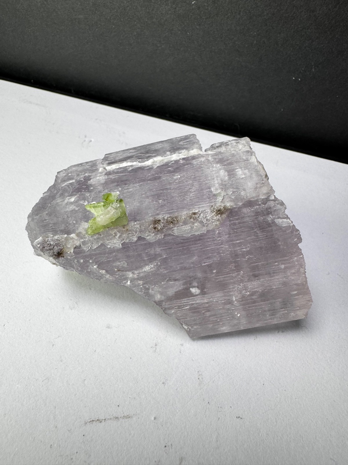 Green Tourmaline on Lilac Purple Kunzite crystal on matrix from Afgh – 138g