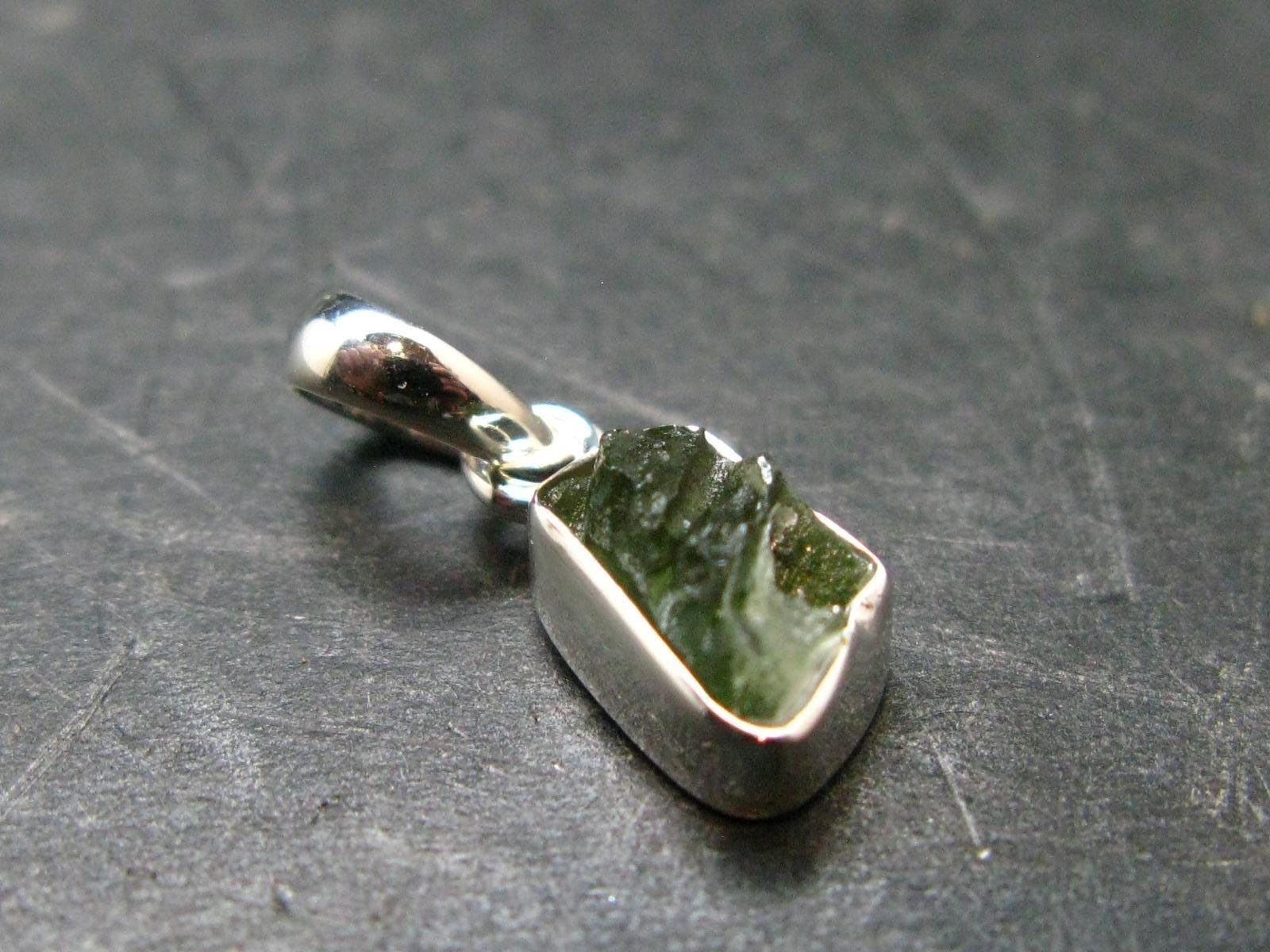 Gem Moldavite Tektite SS Pendant From Czech Republic – 0.7″ – 1.0 Grams