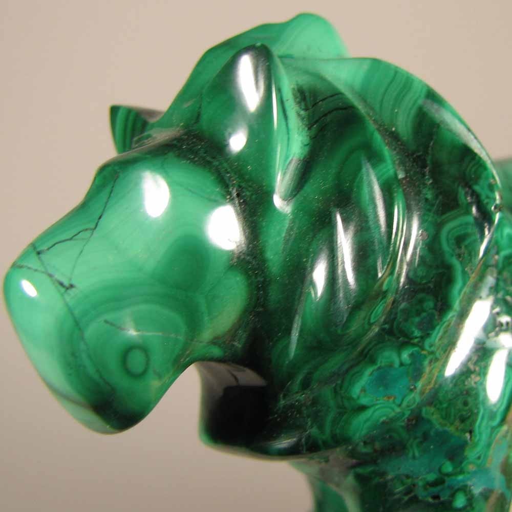 3.7″ Handcarved MALACHITE LION Gemstone Animal Carving – Congo, Africa