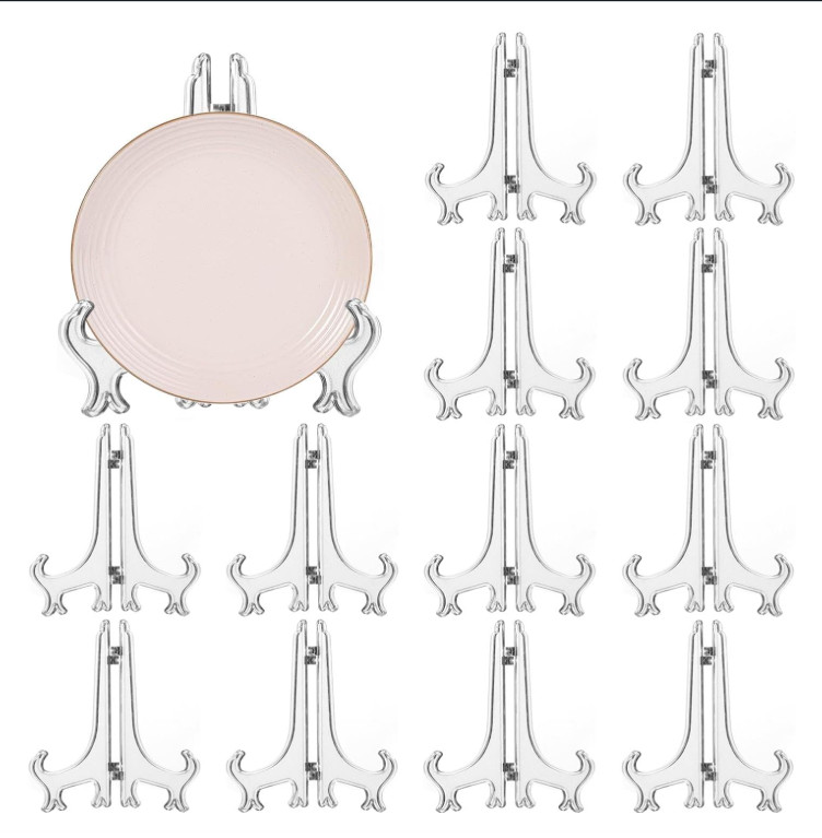 12 Pack Plastic Easel Stand Clear Display Stand Plate Stands for Display ( 7 in)