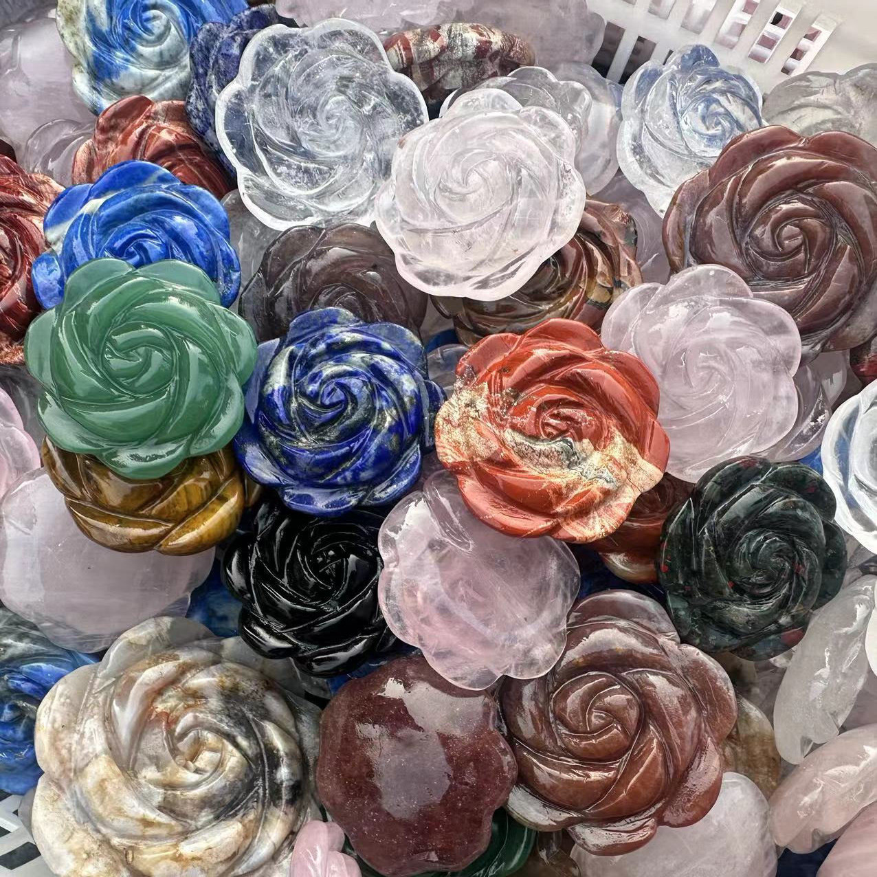 2″ Natural Mix Quartz hand Carved Crystal rose flower reiki Healing random 1pc