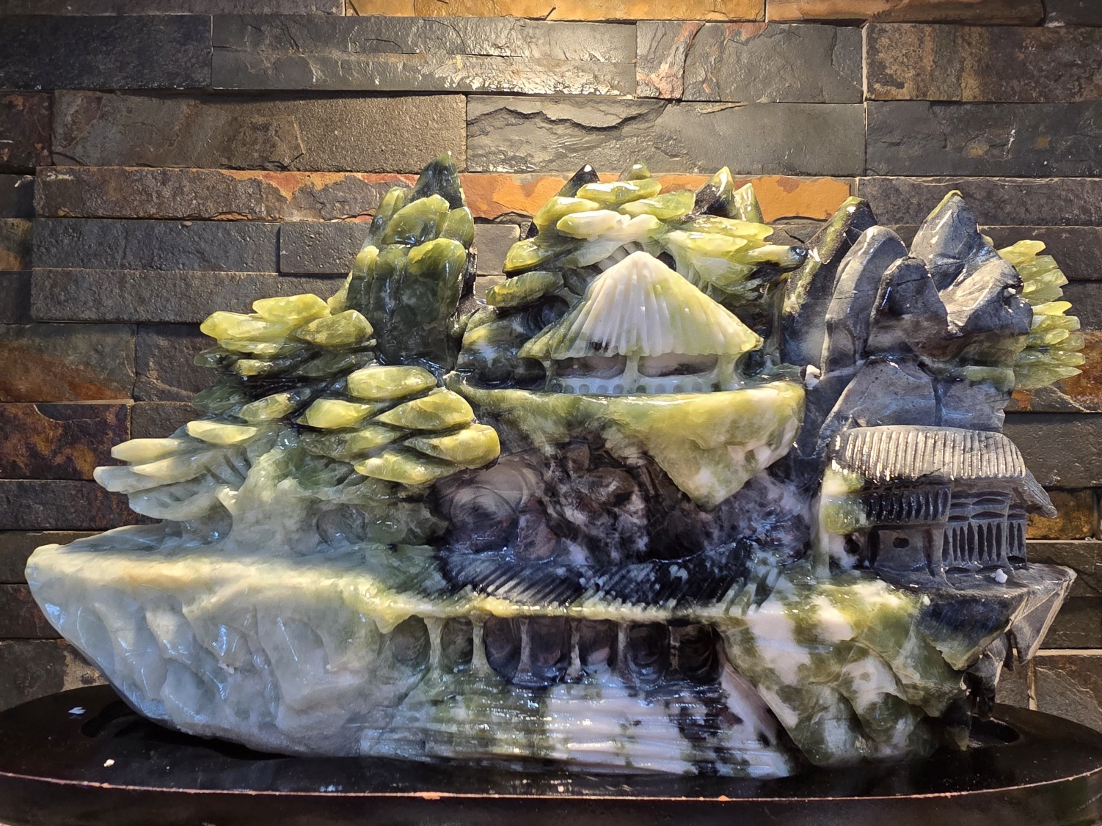 7.9 lbs 13″ X 11″ Top Quality Natural Green Jade Landscape Hand Carved Mountain
