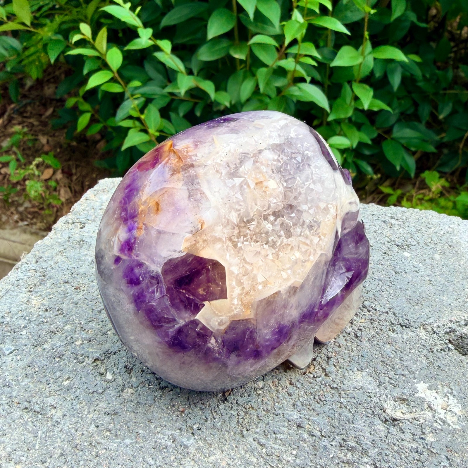 1.58lbAmethyst agate crystal cave skull, Rare hand carved skull specimen