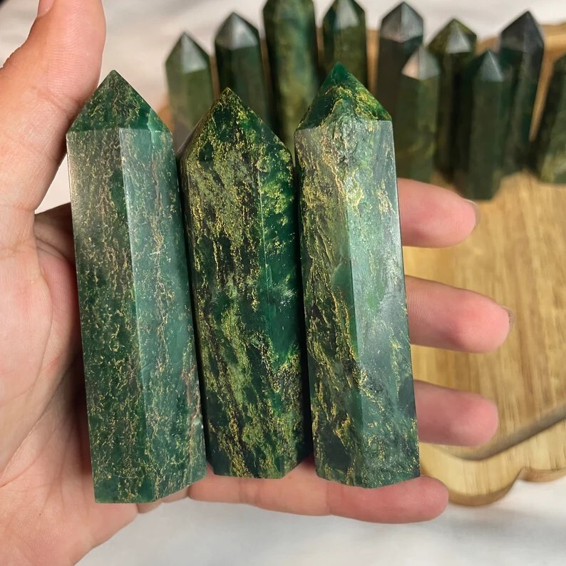 Emerald Crystal Tower Point Healing Crystal Obelisk Green Gemstone Tower Wand