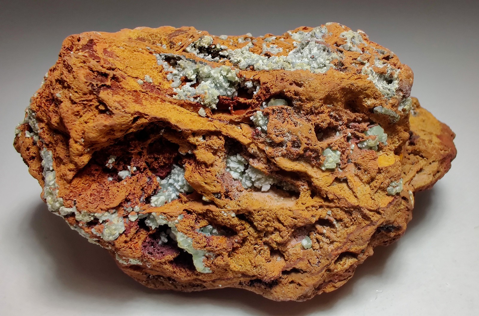 Fluorescent Adamite, Smithsonite on Limonite. Ojuela Mine, Mexico. 163 grams.