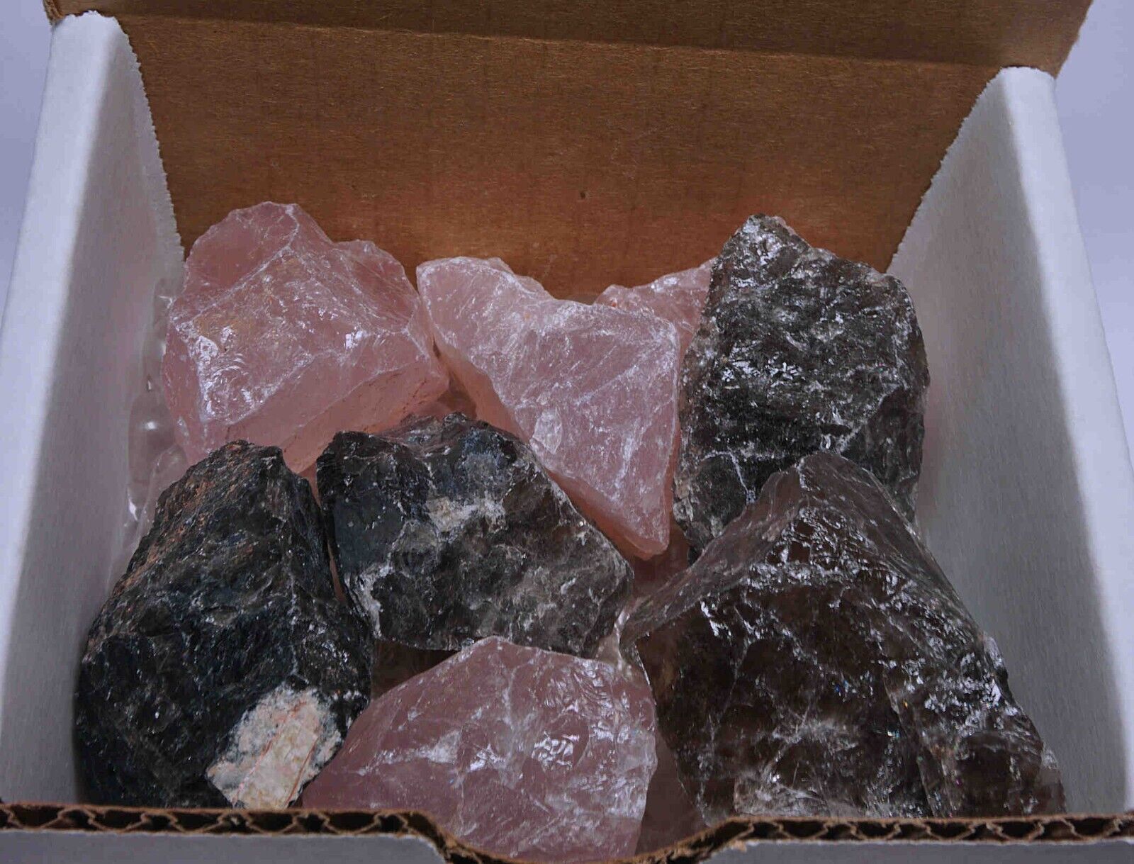 Rose Quartz & Smoky Quartz 10 OZ Box Natural Pink & Brown Crystal Gemstones
