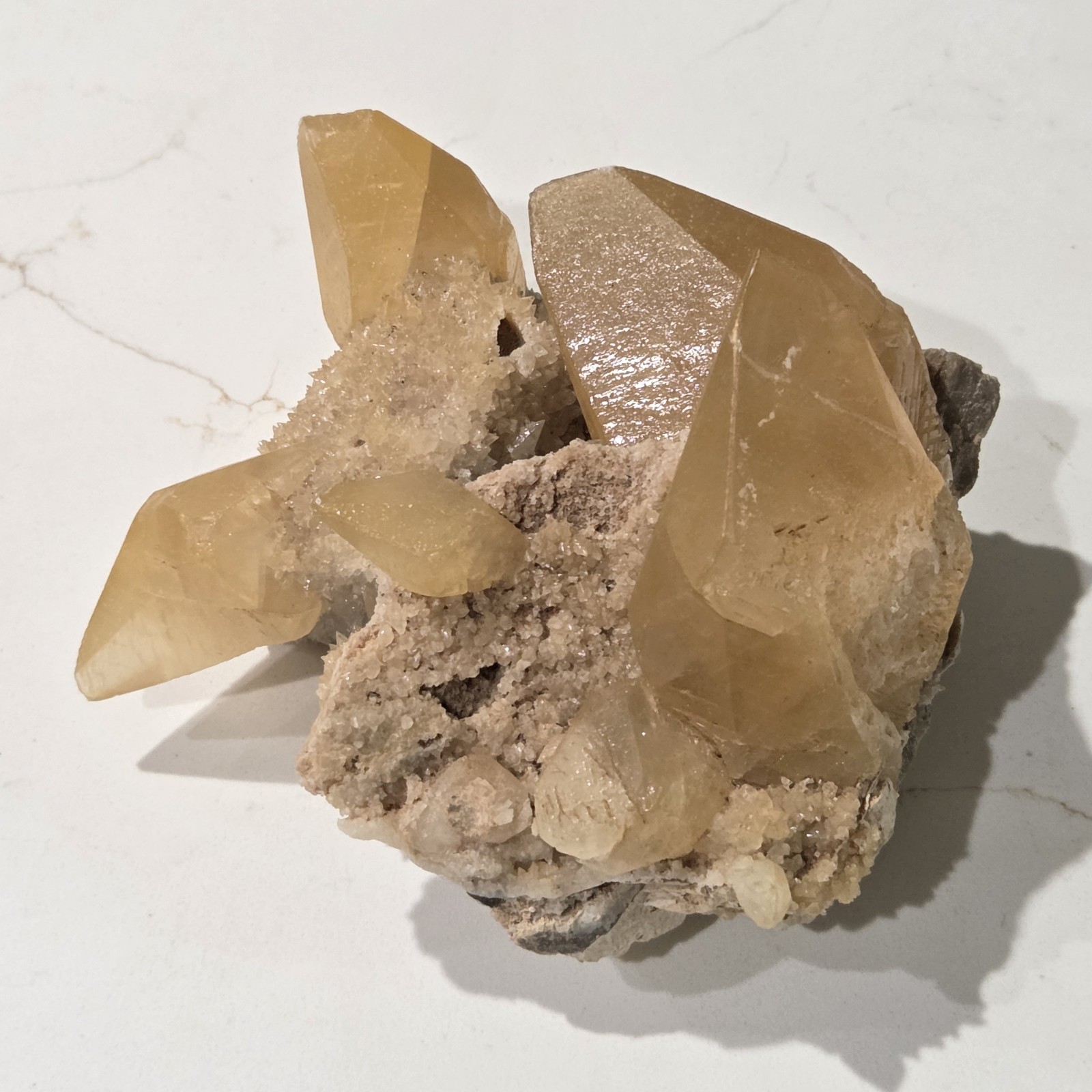CALCITE ON BARITE NALLY GIBSON QUARRY, 6 IN & 978G. PRE-OWNED
