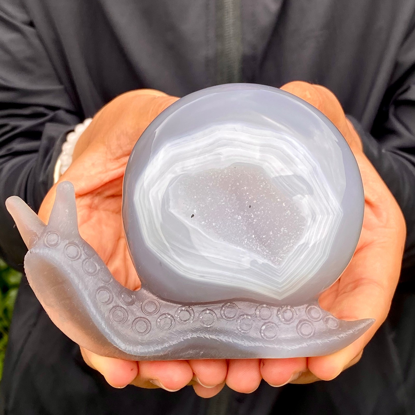 360G Natural Ocean Agate Snail Hand Carving Gemstone Ornament Home Decoration