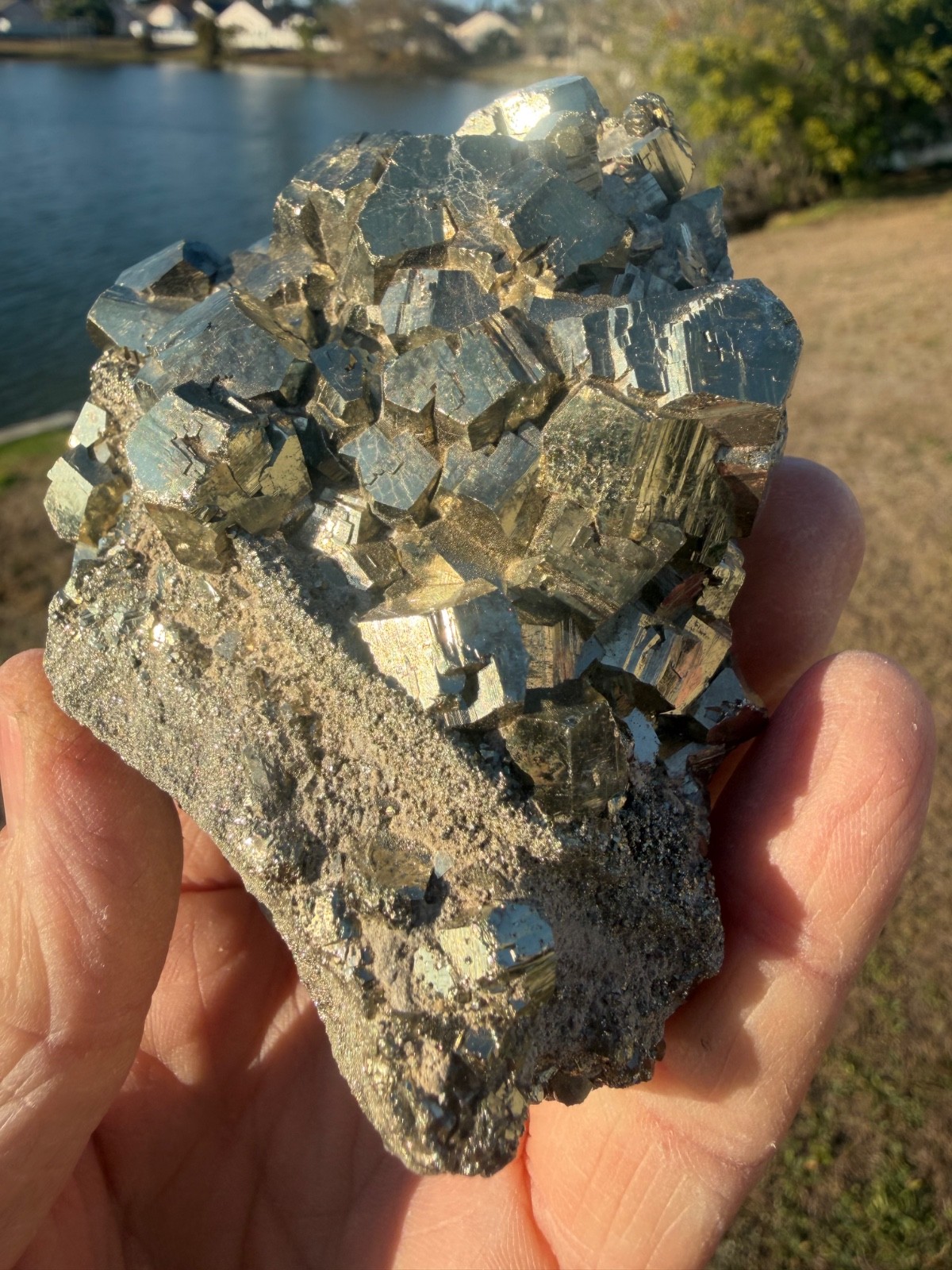 PYRITE Crystal CUBE Cluster Huanzala Mine Peru 665gr 4″+ wide