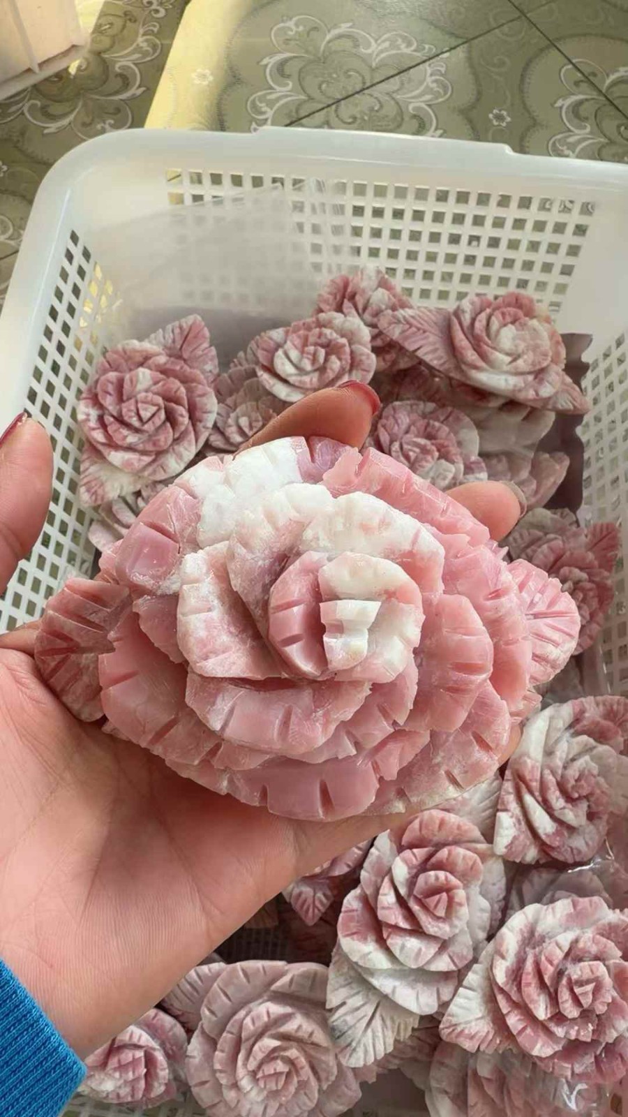 1pc Natural Pink opal Quartz hand-Carved flower skull Crystal Reiki healing gift