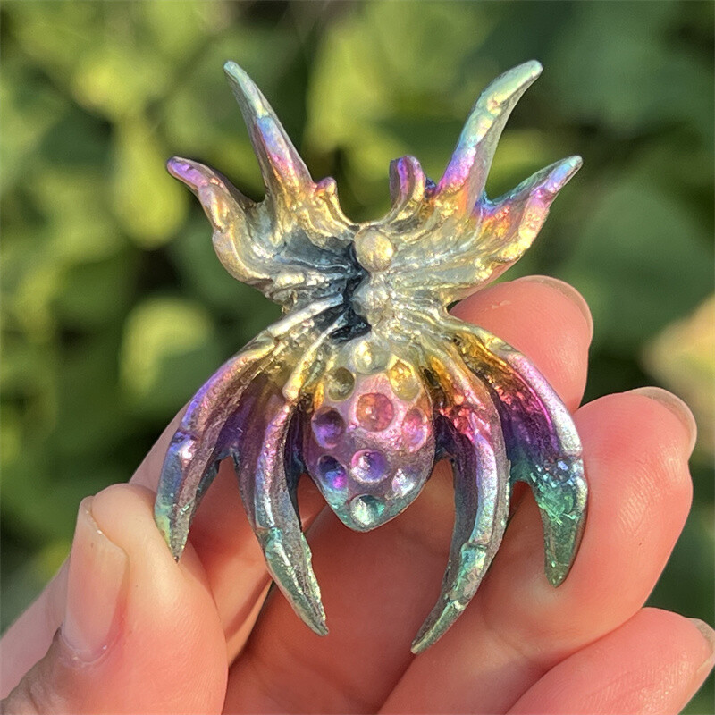 2″ Natural Rainbow Ore Quartz Carved Spider skull Crystal Healing Random 1pc