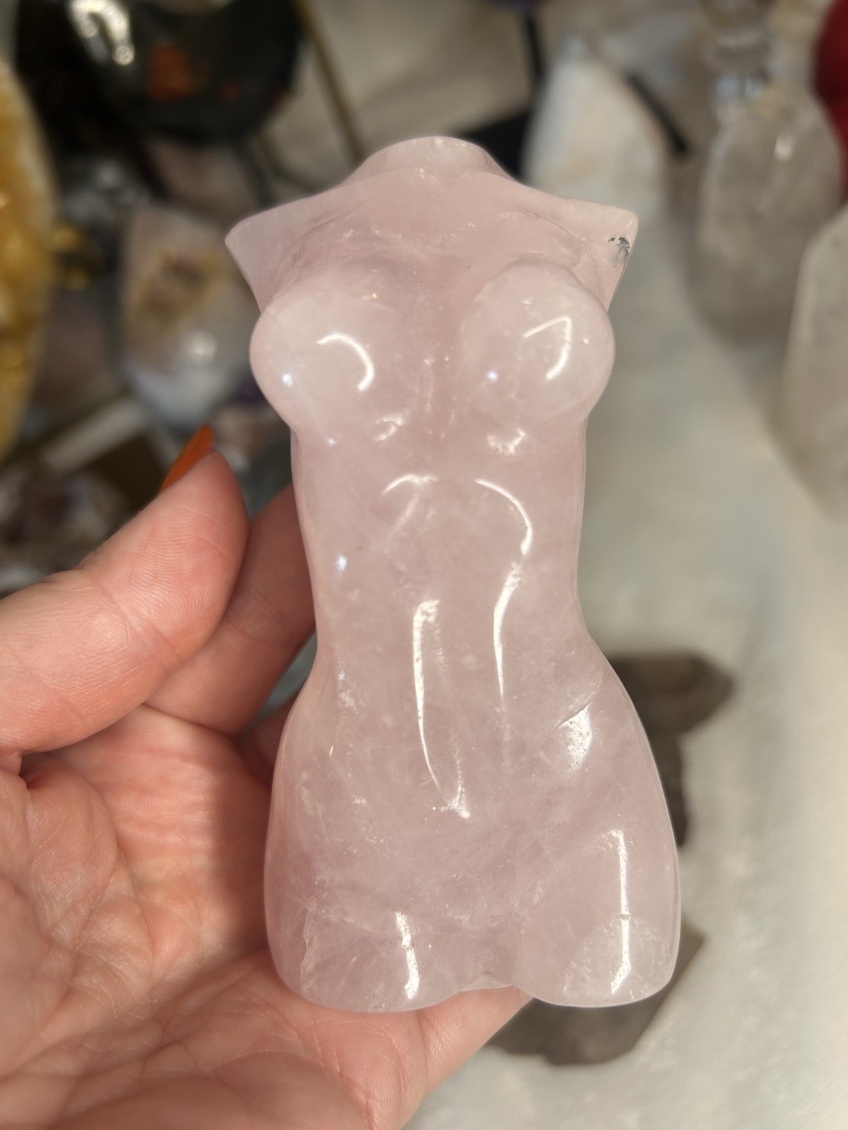 4” Hand Carved Rose Quartz Goddess Torso Statue Natural Crystal Feminine Form