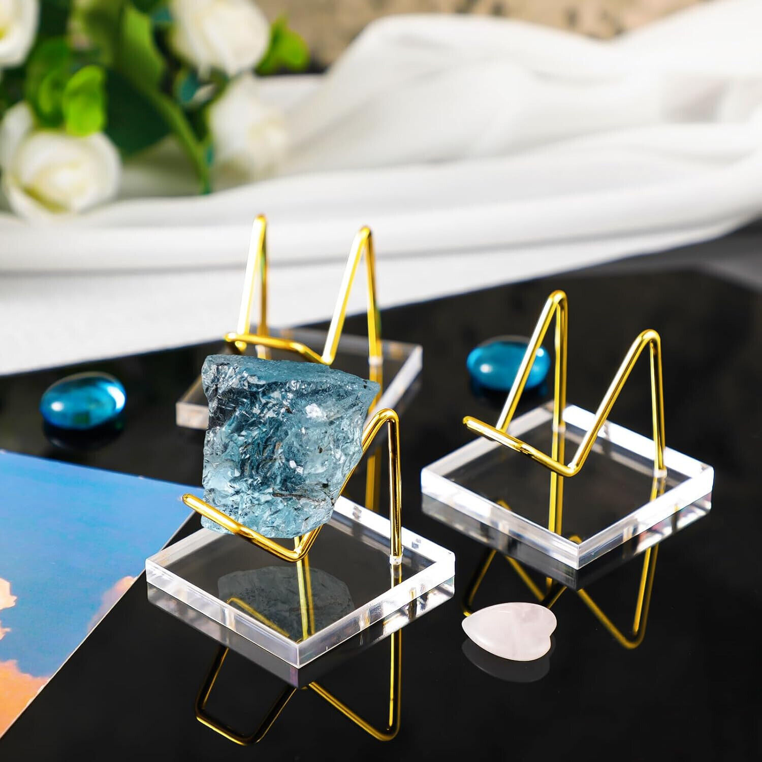 4pcs Acrylic Display Stand Easel Rack Mineral Crystal Specimens Holder Support