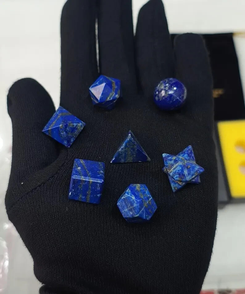 AAA Quality Lapis Lazuli Platonic Solids Set (7 Pieces) with Premium Gift Box