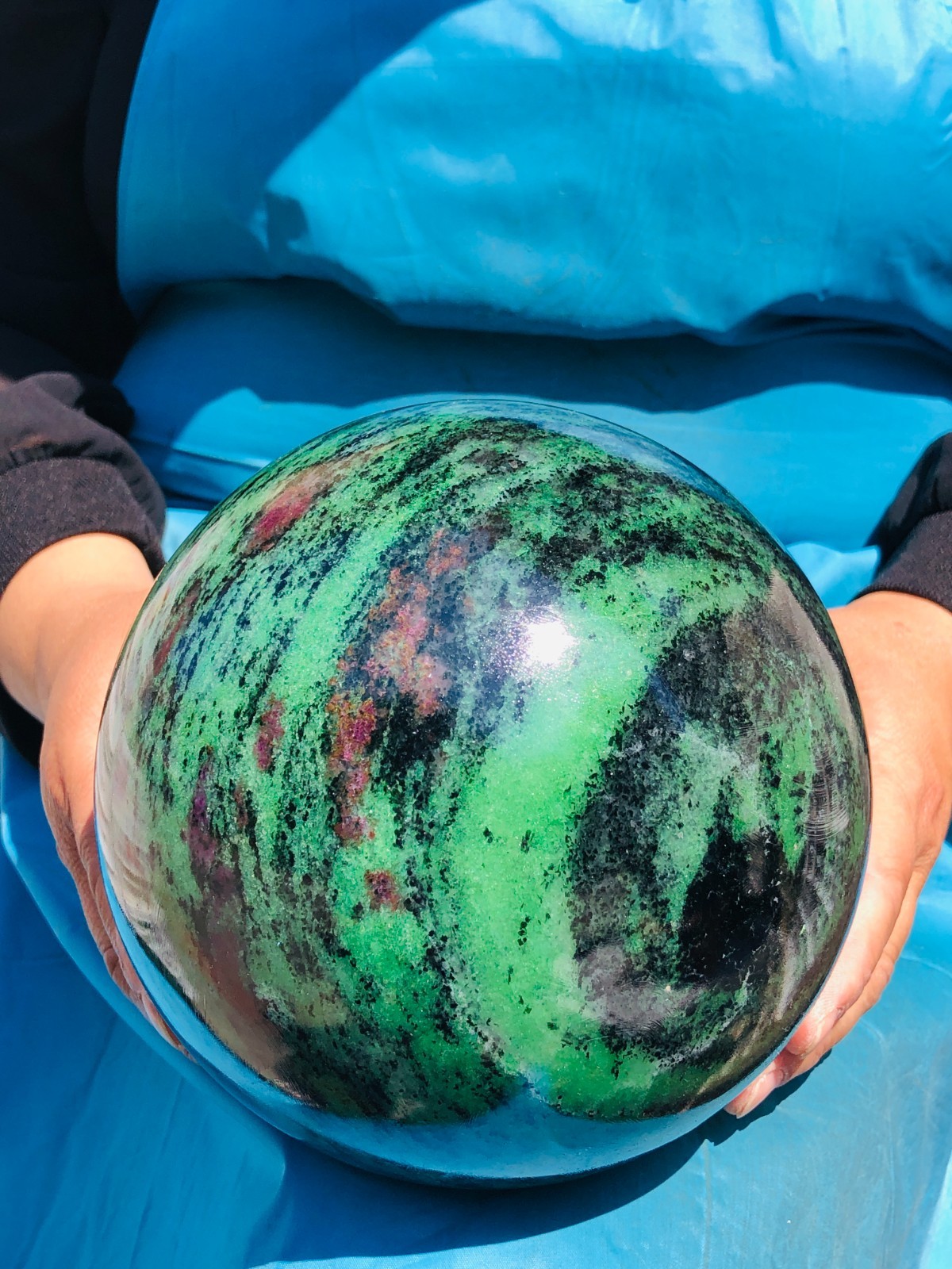 12.29 LB Large Natural Ruby Zoisite Sphere Crystal Healing Stone Specimen 5157
