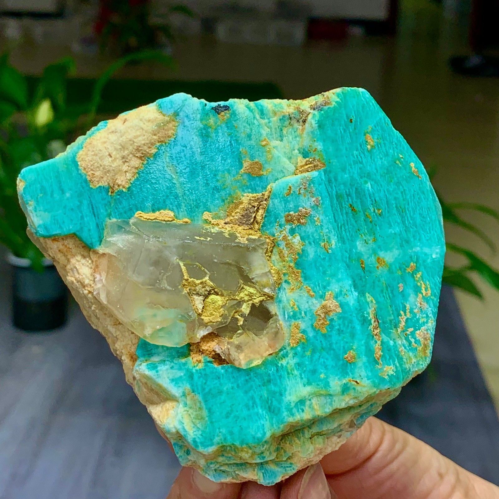 1.58LB Rare!! Natural beautiful Amazonite with Quartz Crystal Specimen Rough