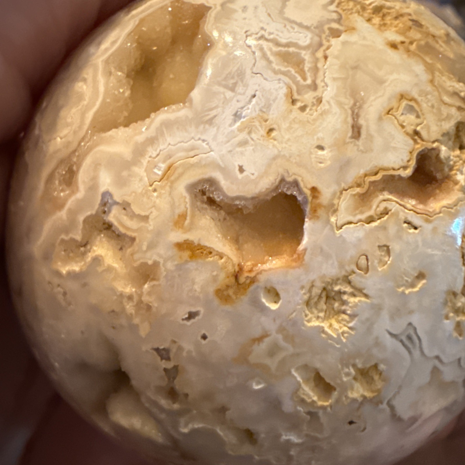 Pink Lace Agate Sphere 2.25 In With Tall Elegant Glass Stand 242g