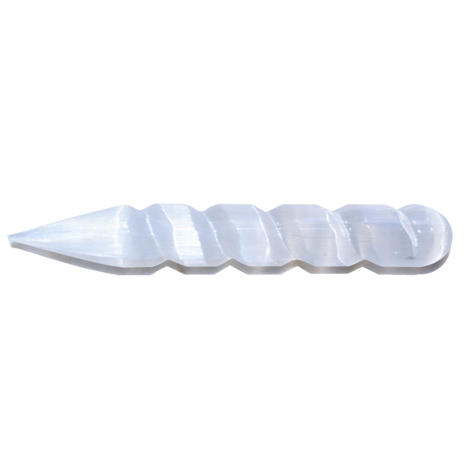 6″ Spiral Faceted Selenite Crystal Massage Wand + Baby Moroccan Selenite Heart